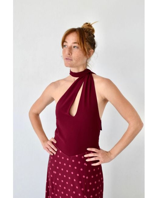 Mind Traveler Red Kala Burgundy Polka Dot Dress