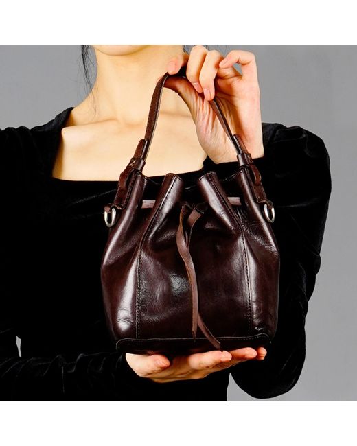 Rimini Brown Genuine Leather Bucket Bag Susanna