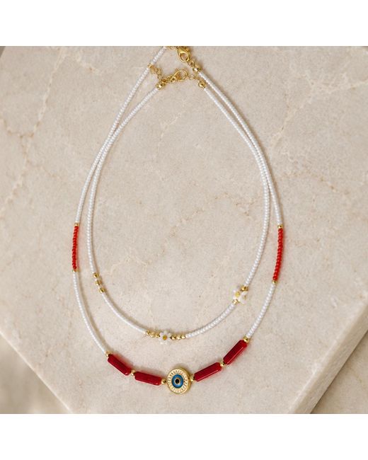 Nuvv Collection Red Evil Eye Beaded Necklace