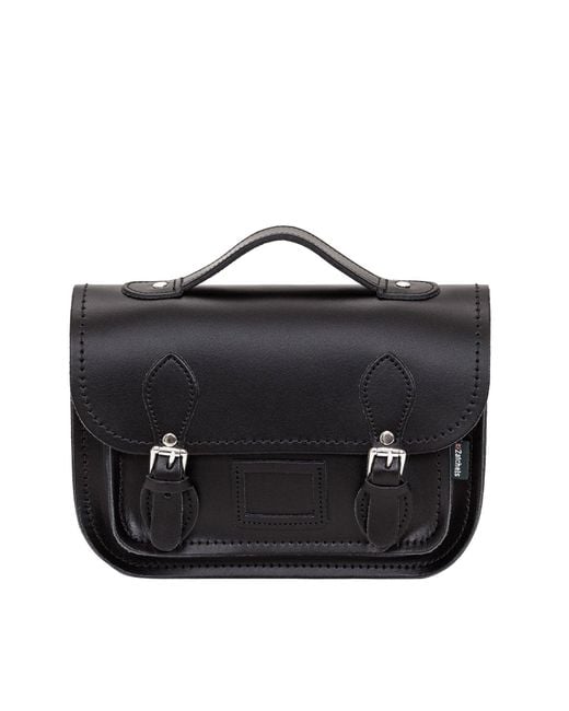 Zatchels Black Leather Midi Satchel