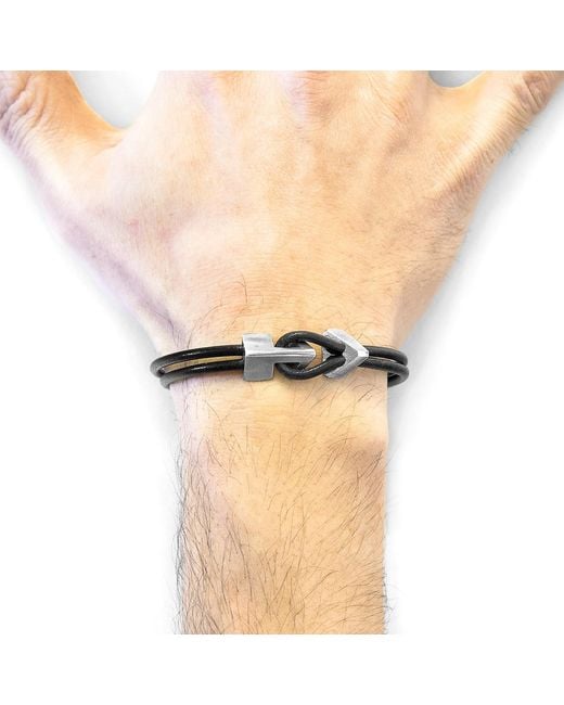 Anchor and Crew Black Raven Brixham & Round Leather Bracelet for men