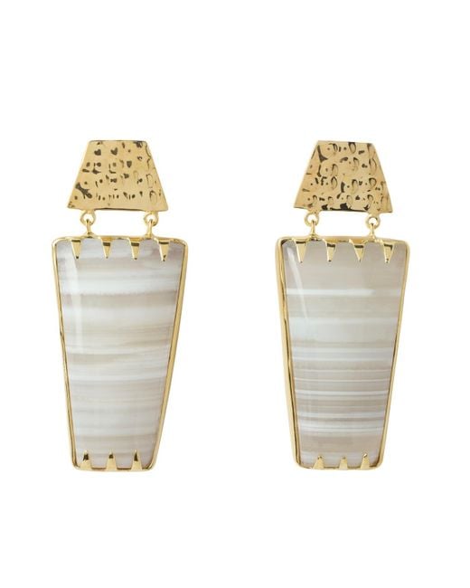 YAA YAA LONDON Metallic White Ivory Determination Gold Gemstone Earrings