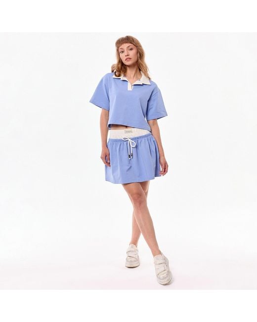 Mandragora Blue Cotton Skirt With Contrasting Fabrics – Goia
