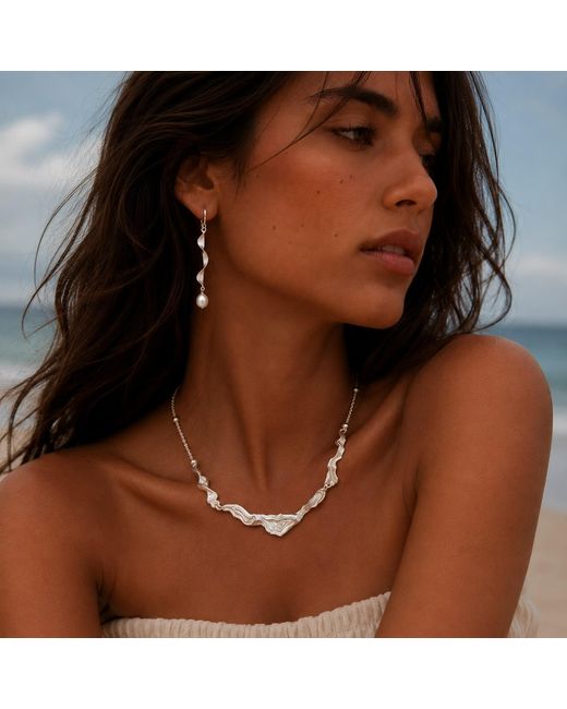 Ormiro Metallic Moontide Sterling Pearl Drop Earrings