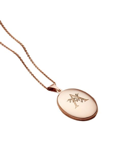 Posh Totty Designs Metallic Rose Gold Plated Floral Engraved Initial Oval Locket Necklace