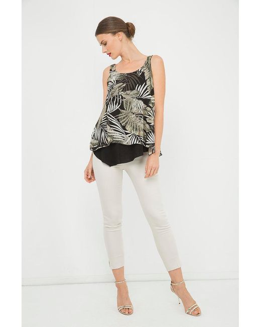 Conquista Black Sleeveless Print Layer Top
