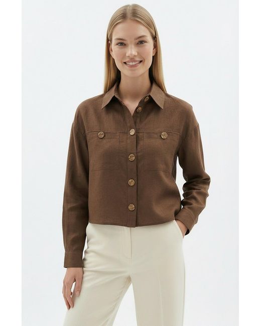 Exquise Brown Seleneelle Long Sleeve Linen Crop Jacket