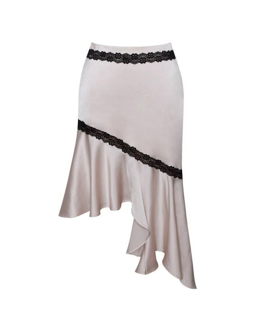 Miss Circle New York Gray Neutrals Yahvi Lace Trim Satin Skirt