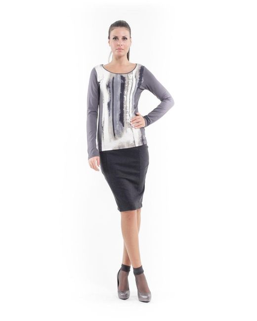 Conquista Black Abstract Print Long Sleeve Top