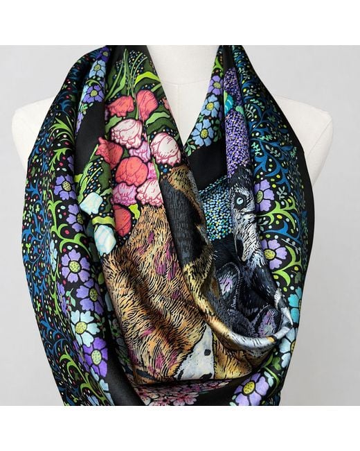 Wenzi Multicolor Whiskered Court The Canine Chapter Hand Painted Pattern Silk Twill Scarf