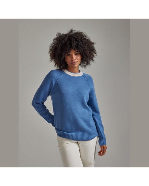 Salts Cashmere Blue Double Neck Trim Crew Neck Sweater