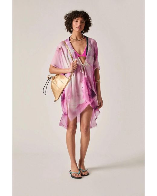 James Lakeland Pink Watercolour Floral Kaftan