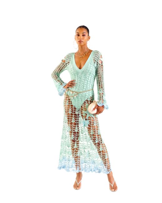Andreeva Green Aqua Marine Handmade Maxi Cover-Up & Dress