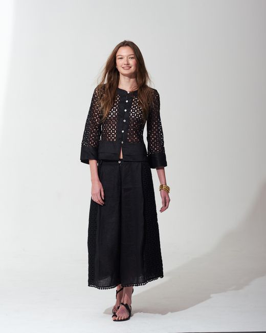 MARICEL Black Costanza Trousers Sangallo Linen