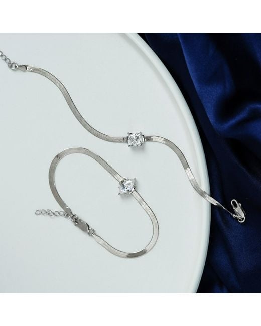 Diamonbliss Metallic Sterling Marquise Cut Herringbone Bracelet