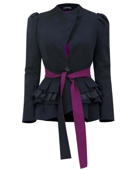 Tia Dorraine Blue Meets Royal Ruffled Waist-fitted Blazer