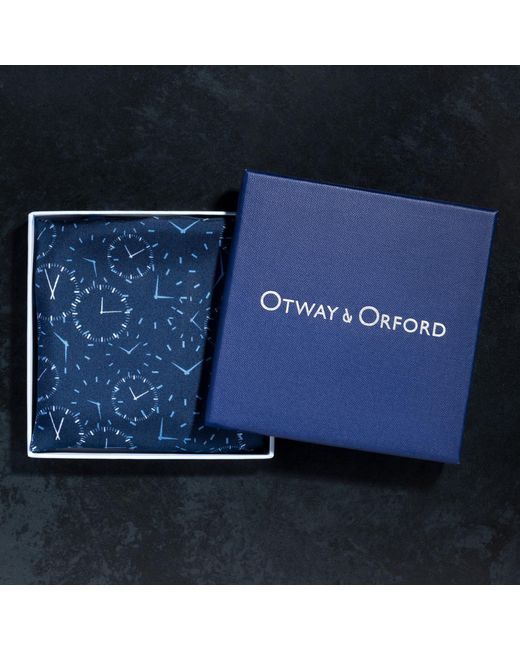 Otway & Orford Blue 'Chronos' Watch Dial Design Silk Pocket Square for men
