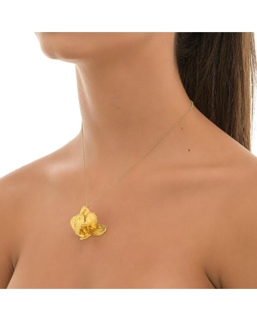 Mother Nature Jewelry Metallic Orchid Flower Necklace, Handmade Statement Pendant