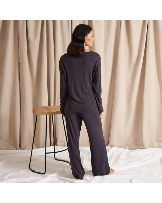 Pretty You London Black Bamboo Lace V-Neck Pyjama Set