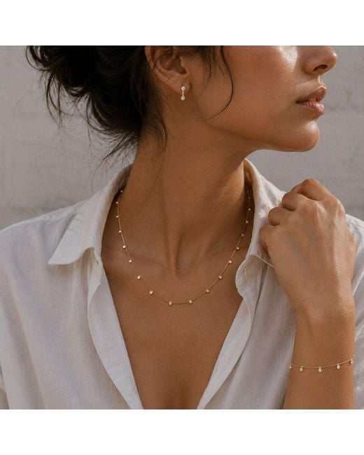 Lily Flo Jewellery Metallic Diamond And Pearl Chain Drop Earrings