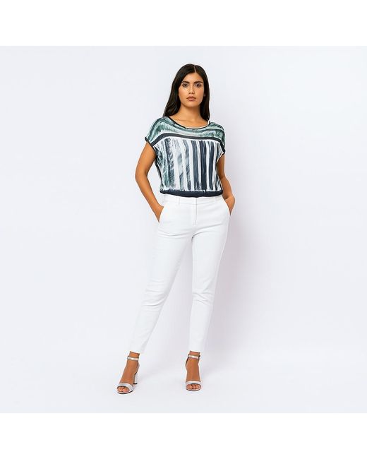 Conquista Blue Printed Egg-Shaped Jersey Top – Soft Viscose Blend