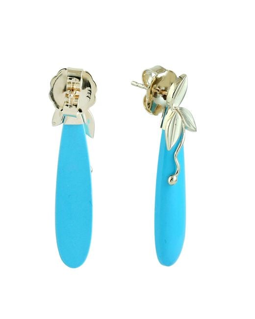 Artisan Blue 14K Sleeping Beauty Drop Leaf Earrings