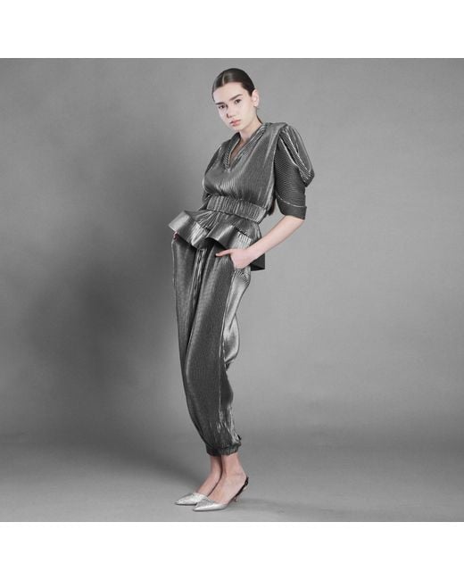 Silvia Serban Gray Pleated Voile Harem Trousers