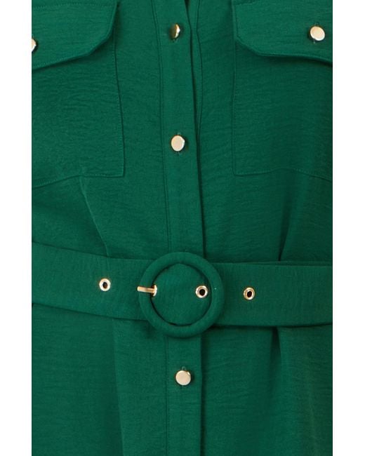 Yumi' Green Stretch Midi Shirt Dress