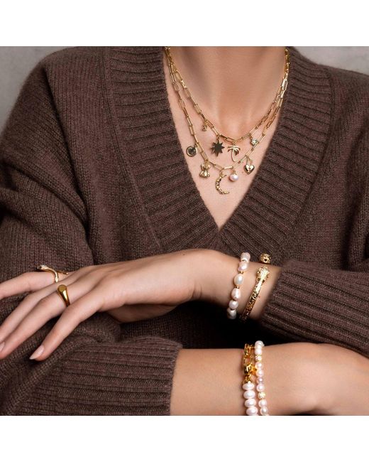 Nialaya Metallic Duo Bracelet With Pearls
