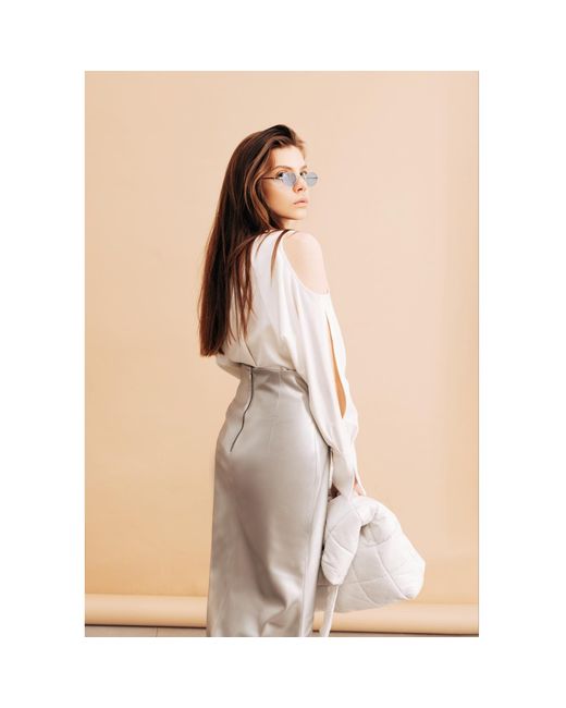 Julia Allert Gray Mermaid Faux Leather Midi Skirt With Slit