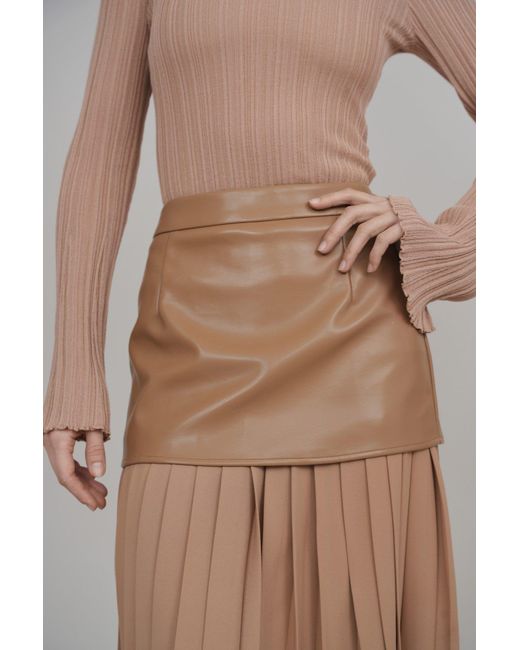 Esther Saadia Natural Neutrals Rebel Romance 50/50 Leather Skirt Caramel