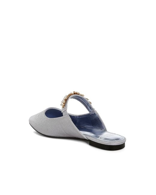 Rag & Co White Magnum Diamante Strap Glitter Mules