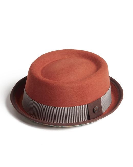 Dasmarca Hats Red Nico Rust Felt Skimpy Brim Short Brim Rude Boy Mod Style Porkpie Hat for men