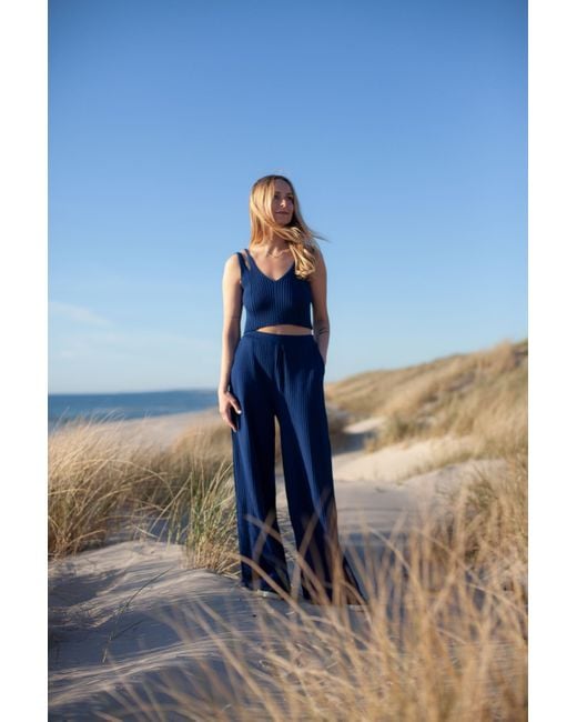 SALANIDA Blue Donna Ribbed Crop Top