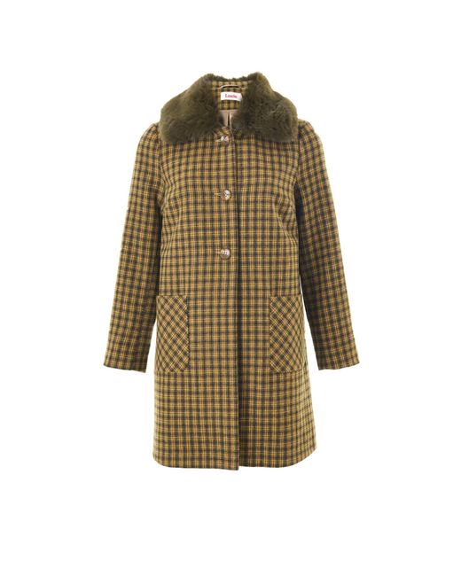 Louche Green Dryden Wyoming Check Faux Fur Collar Coat