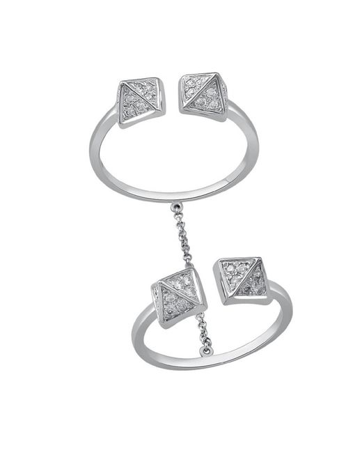 Artisan Natural Diamond Connector Finger Ring 18k White Gold