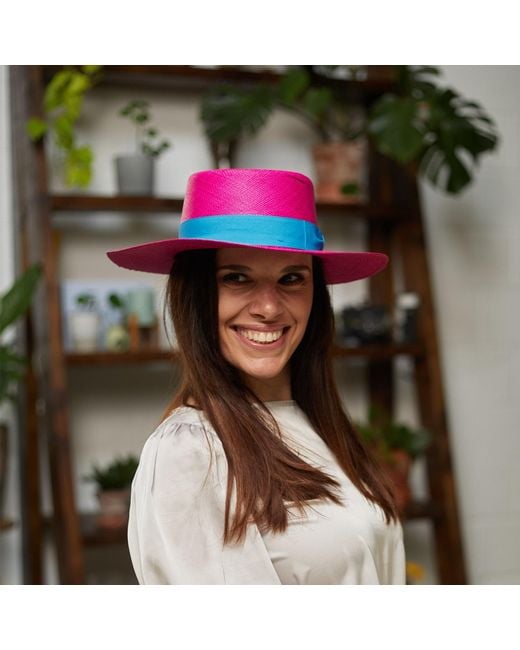 Dasmarca Hats Pink Dasmarca Baker Wide Brim Summer Genuine Panama Straw Porkpie Hat For for men