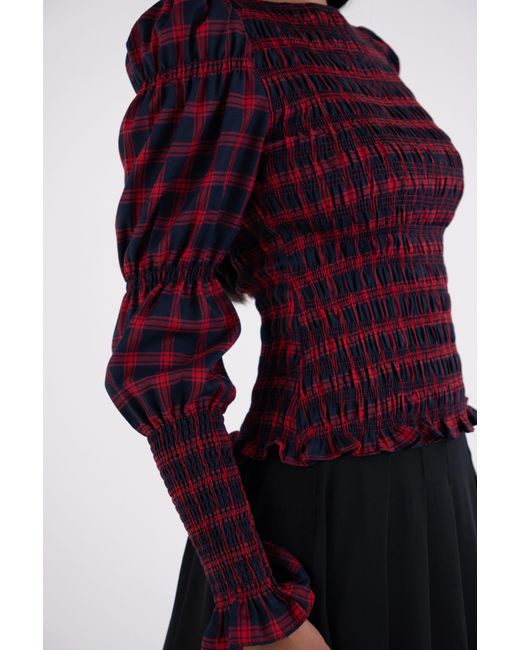 Amy Lynn Purple Iris Pure Cotton Plaid Smocked Top