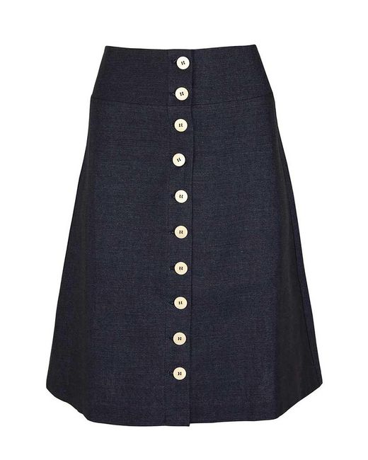 blonde gone rogue Blue Linen Midi Skirt, Upcycled Linen, In Navy