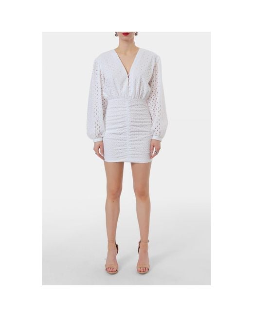 AGGI by HALEWSKI White Trudy Mini Lace Dress With Long Baloon Sleeves