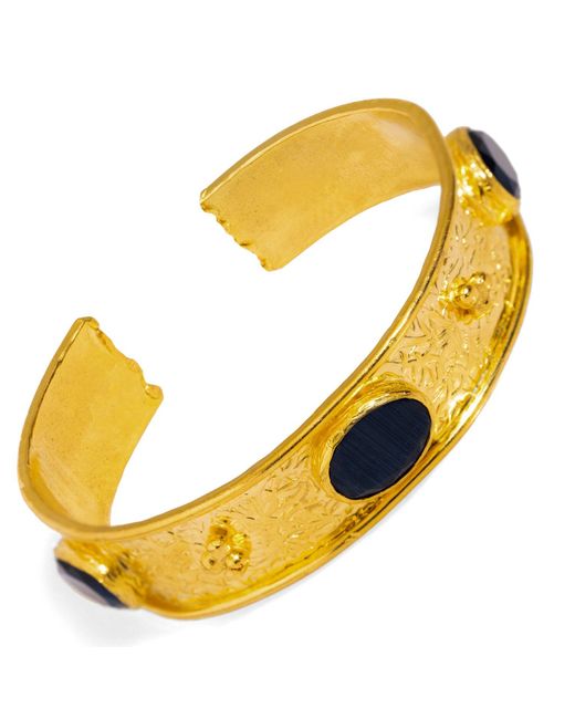 Ebru Jewelry Metallic Cleopatra Sapphire Gemstone & Antique Cuff Bracelet