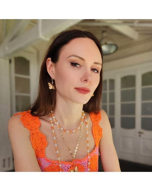 Farra Metallic Butterfly Agate Stone Dangle Earrings