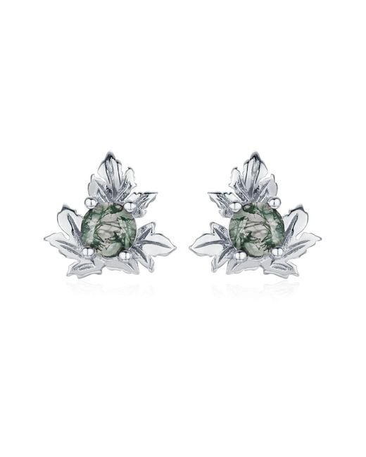 Azura Jewelry New York Blue Frosted Fern Moss Agate Stud Earrings Vermeil