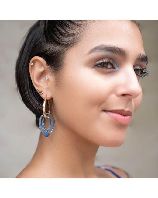 Gold & Honey Blue And Lucite Curb Link Drop Hoop Earrings