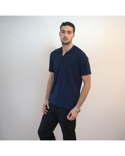 Nuvv Collection Blue Zip-Neck Polo Lightweight Knit for men