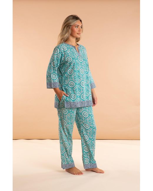 Inara Blue Mediterranean Mosaic Cotton Pyjamas