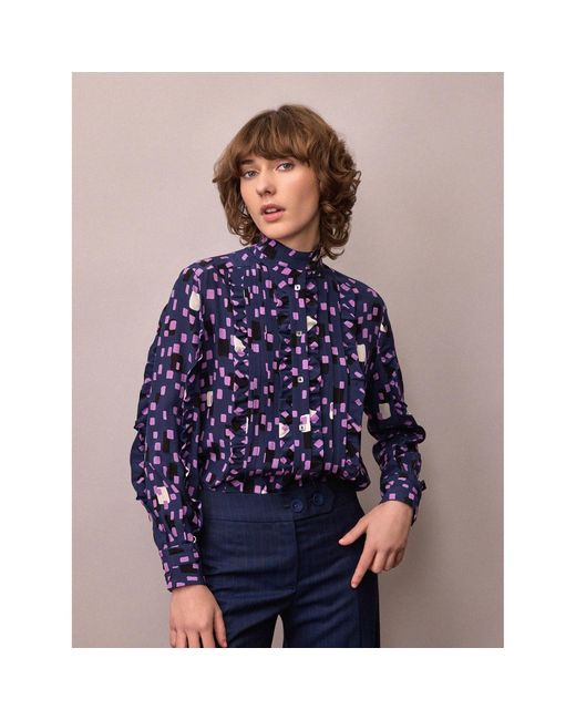 Amanda Thompson Couture Blue Frankie Shirt Abstract Print Silk