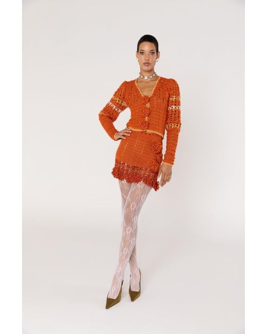 Andreeva Red Chrysanthemum Terracotta Handmade Crochet Mini Skirt