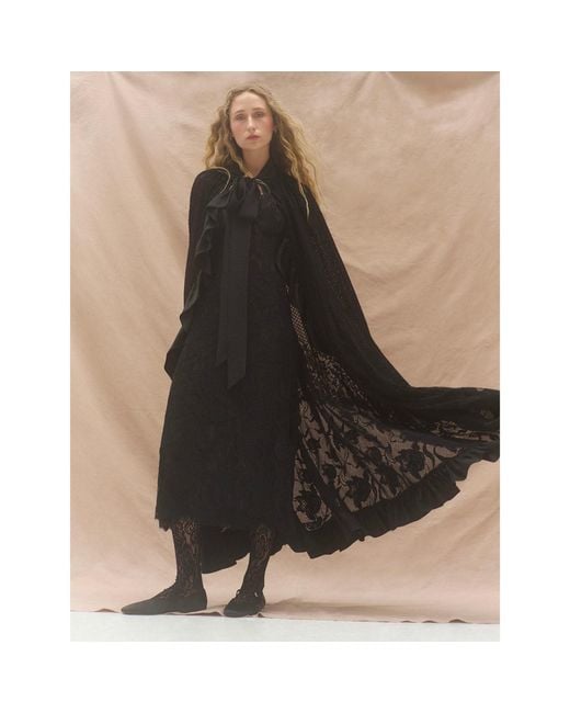 Lisa The Label Black Long Magnolia Lace Cape