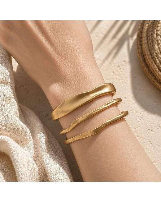 Rare Matters Jewelry Metallic Organic Sculpted Bangle Set Of Three